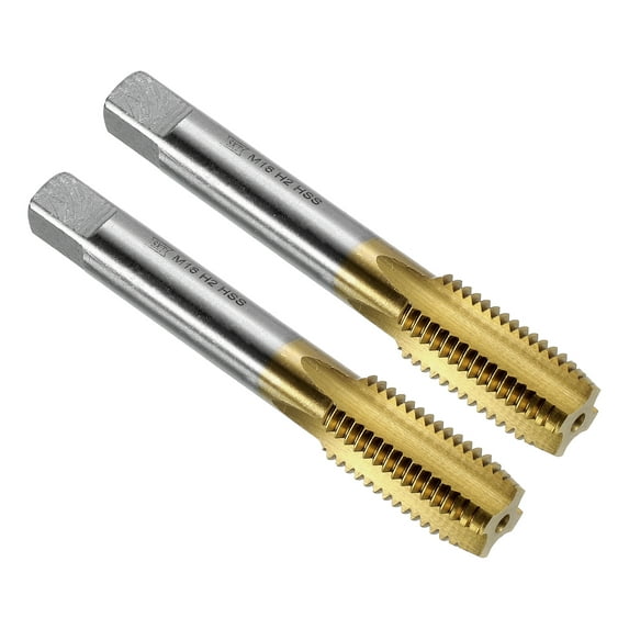 Uxcell 2pcs Straight Flute Thread Tap, M16 x 1.5 Metric Titanium Coated Screw Threading Tapping Tool Machine Taps, HSS-6542