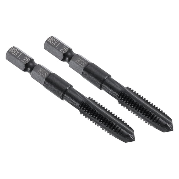 Uxcell 2pcs Straight Flute Thread Tap, M8 x 1.25 Metric Thread 1/4" Hex Shank Screw Threading Tapping Tool Machine Taps