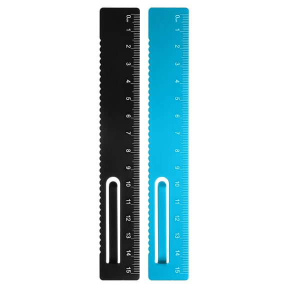 Uxcell 2pcs Straight Ruler 15cm Metric Metal Aluminum Alloy Measuring Bookmark Clip Ruler Scale Tool for Measure Study Reading Classroom Office, Black/Blue