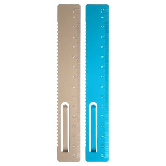 Uxcell 2pcs Straight Ruler 15cm Metric Metal Aluminum Alloy Measuring Bookmark Clip Ruler Scale Tool for Measure Study Reading Classroom Office, Gold/Blue