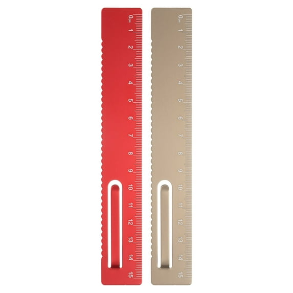 Uxcell 2pcs Straight Ruler 15cm Metric Metal Aluminum Alloy Measuring Bookmark Clip Ruler Scale Tool for Measure Study Reading Classroom Office, Red/Gold