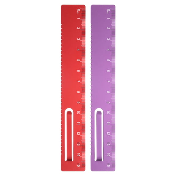 Uxcell 2pcs Straight Ruler 15cm Metric Metal Aluminum Alloy Measuring Bookmark Clip Rulers Scale Tool for Measure Study Reading Classroom Office, Red/Rose