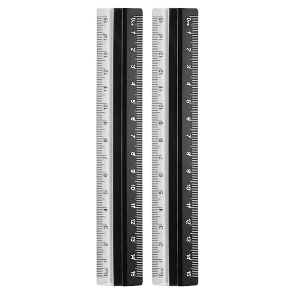 Uxcell 2pcs Straight Ruler 15cm Metric Plastic Aluminum Alloy Protractor Ruler Geometric Measure Tool for Architect Artist Office, Black