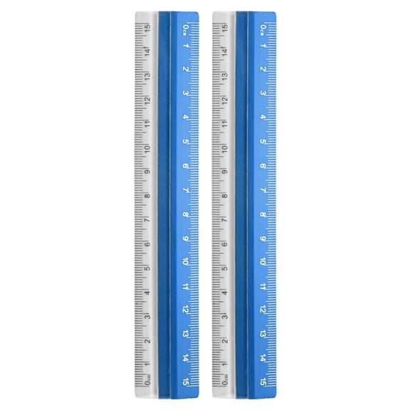Uxcell 2pcs Straight Ruler 15cm Metric Plastic Aluminum Alloy Protractor Ruler Geometric Measure Tool for Architect Artist Office, Blue