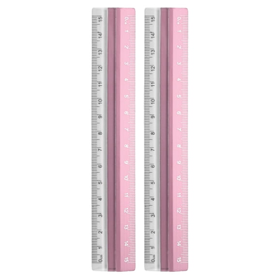 Uxcell 2pcs Straight Ruler 15cm Metric Plastic Aluminum Alloy Protractor Ruler Geometric Measure Tool for Architect Artist Office, Pink