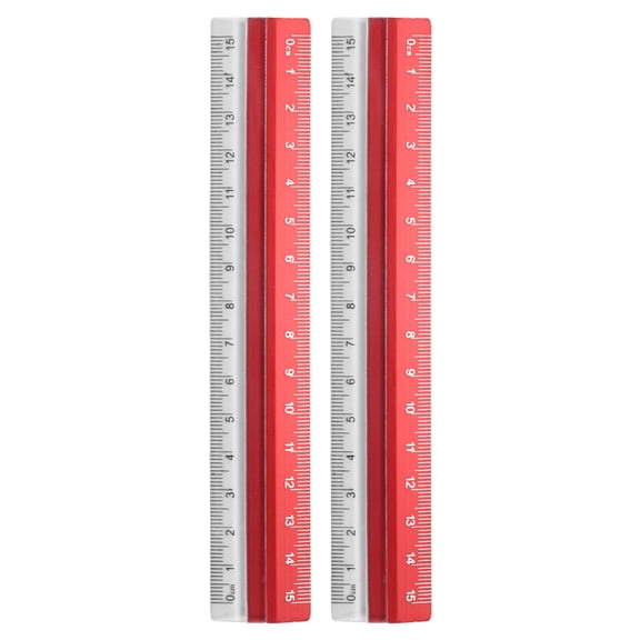 Uxcell 2pcs Straight Ruler 15cm Metric Plastic Aluminum Alloy Protractor Ruler Geometric Measure Tool for Architect Artist Office, Red