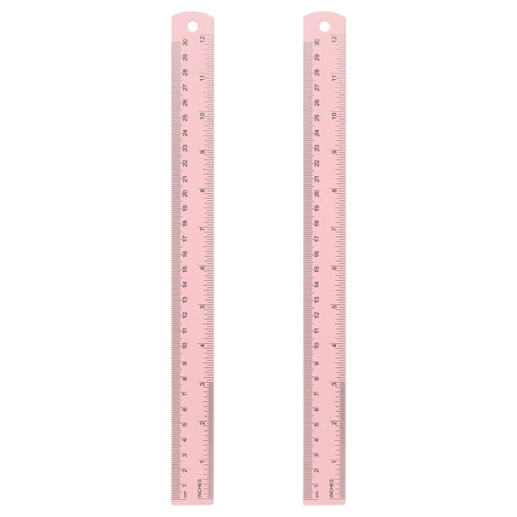 Uxcell 2pcs Straight Ruler 11.81" Metric & SAE Aluminum Rulers with Hole Pink