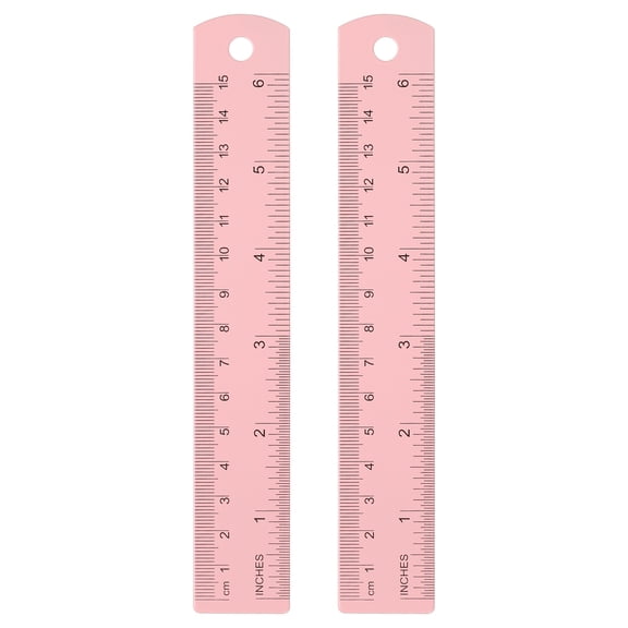 Uxcell 2pcs Straight Ruler 5.9" Metric and SAE Aluminum Rulers with Hole Pink