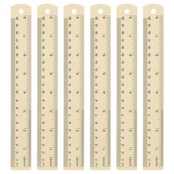 Uxcell 6pcs Straight Ruler 7.87" Metric SAE Aluminum Rulers with Hole Beige