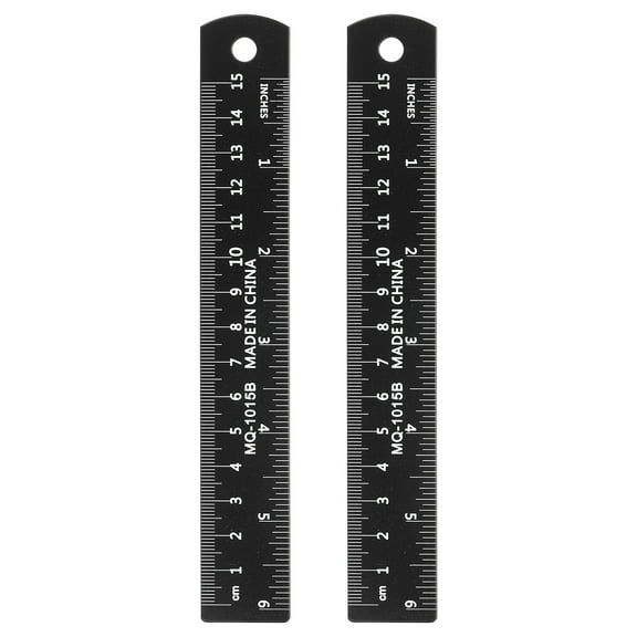 Uxcell 2 Pcs Straight Ruler 5.9" Metric SAE Aluminum Rulers with Hole Black