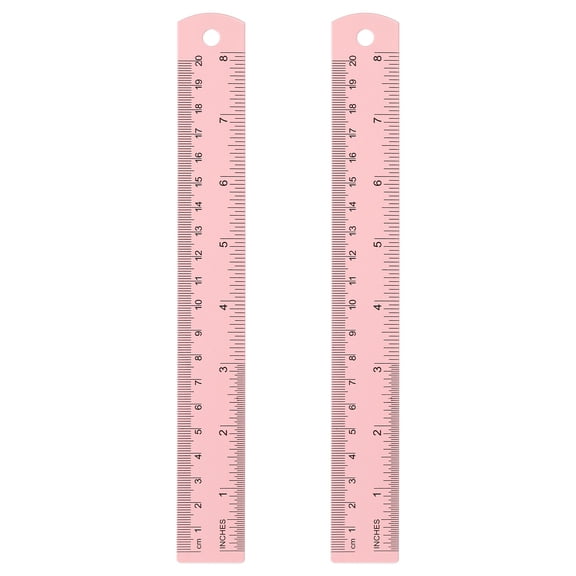 Uxcell 2pcs Straight Ruler 7.87" Metric SAE Aluminum Rulers with Hole Pink