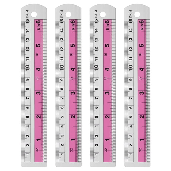 Uxcell Straight Ruler Metric SAE Aluminum Ruler with Hole for Measure Study Pink 15cm 4