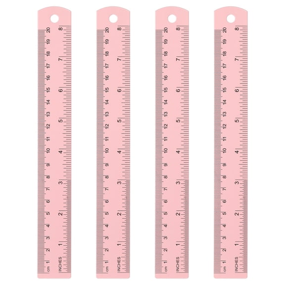Uxcell 4pcs Straight Ruler 7.87" Metric SAE Aluminum Rulers with Hole Pink