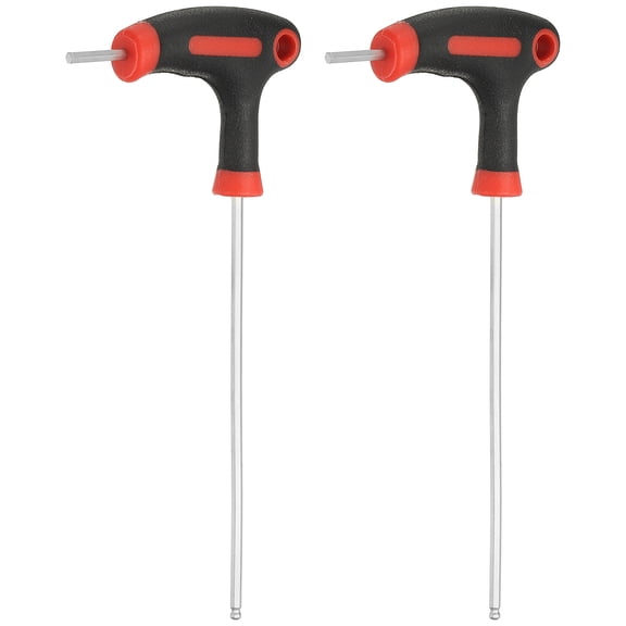 Uxcell 2pcs T-Handle Ball End Hex Key Wrench 2.5mm Metric 145mm Length Long Arm Cr-V T-Key Inner Hexagon Wrenches Spanner Repair Tools for Automotive Household Maintenance, Red Black