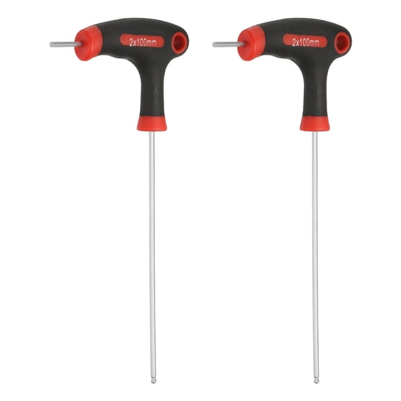 Uxcell 2pcs T-Handle Ball End Hex Key Wrench 2mm Metric 149mm Length Long Arm Cr-V T-Key Inner Hexagon Wrenches Spanner Repair Tools for Automotive Household Maintenance, Red Black