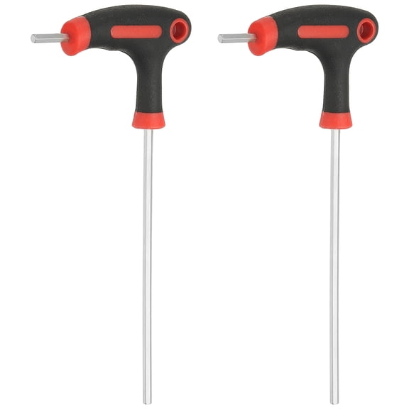 Uxcell 2pcs T-Handle Hex Key Wrench 3mm Metric 145mm Length Long Arm Cr-V T-Key Inner Hexagon Wrenches Spanner Repair Tools for Automotive Household Maintenance, Red Black