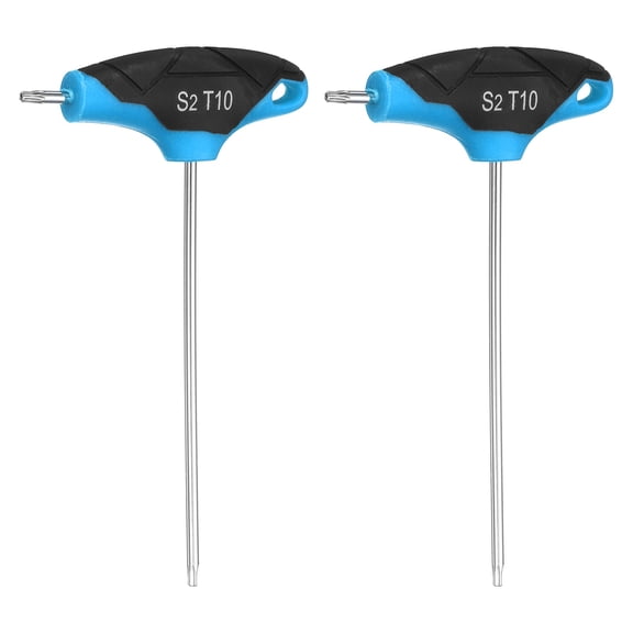 Uxcell 2pcs T-Handle Torx Key Wrench T10 S2 Steel Dual End T-Key Wrench Torx Screwdriver Hex Keys Tool for Automotive Household Maintenance, Blue Black