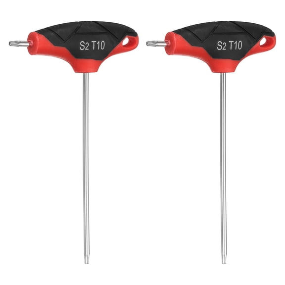 Uxcell 2pcs T-Handle Torx Key Wrench T10 S2 Steel Dual End T-Key Wrench Torx Screwdriver Hex Keys Tool for Automotive Household Maintenance, Red Black