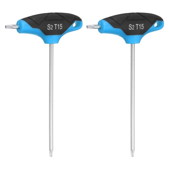 Uxcell 2pcs T-Handle Torx Key Wrench T15 S2 Steel Dual End T-Key Wrench Torx Screwdriver Hex Keys Tool for Automotive Household Maintenance, Blue Black