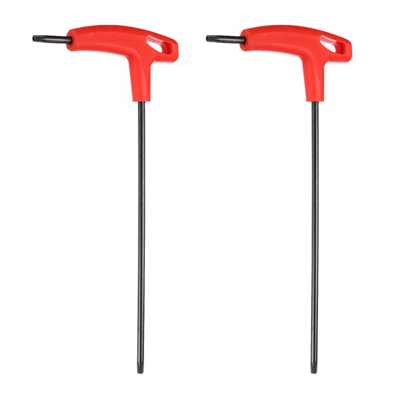 Uxcell 2pcs T-Handle Torx Key Wrench T25 Carbon Steel Dual End T-Key Wrench Torx Screwdriver Hex Keys Tool for Automotive Household Maintenance, Red