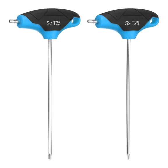 Uxcell 2pcs T-Handle Torx Key Wrench T25 S2 Steel Dual End T-Key Wrench Torx Screwdriver Hex Keys Tool for Automotive Household Maintenance, Blue Black