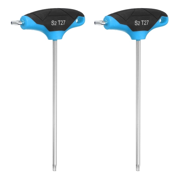 Uxcell 2pcs T-Handle Torx Key Wrench T27 S2 Steel Dual End T-Key Wrench Torx Screwdriver Hex Keys Tool for Automotive Household Maintenance, Blue Black
