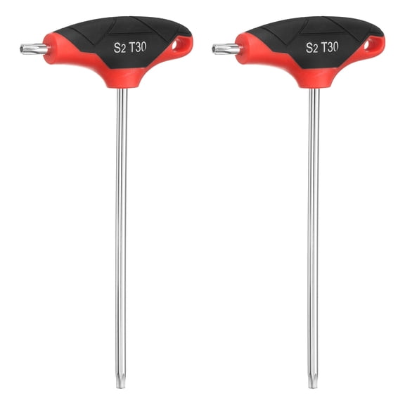 Uxcell 2pcs T-Handle Torx Key Wrench T30 S2 Steel Dual End T-Key Wrench Torx Screwdriver Hex Keys Tool for Automotive Household Maintenance, Red Black