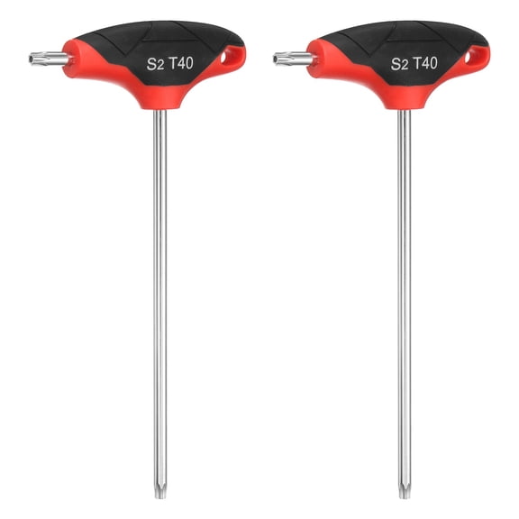 Uxcell 2pcs T-Handle Torx Key Wrench T40 S2 Steel Dual End T-Key Wrench Torx Screwdriver Hex Keys Tool for Automotive Household Maintenance, Red Black