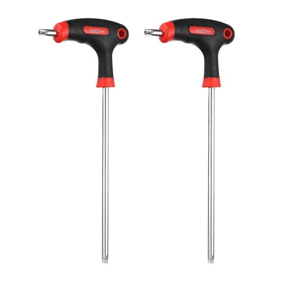 Uxcell 2pcs T-Handle Torx Key Wrench T45 CR-V Dual End T-Key Wrench Torx Screwdriver Hex Keys Tool for Automotive Household Maintenance, Red Black