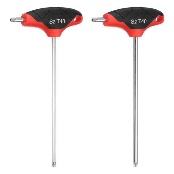 Uxcell 2pcs T-Handle Torx Key Wrench T45 S2 Steel Dual End T-Key Wrench Torx Screwdriver Hex Keys Tool for Automotive Household Maintenance, Red Black