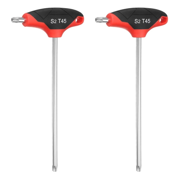Uxcell 2pcs T-Handle Torx Key Wrench T45 S2 Steel Dual End T-Key Wrench Torx Screwdriver Hex Keys Tool for Automotive Household Maintenance, Red Black