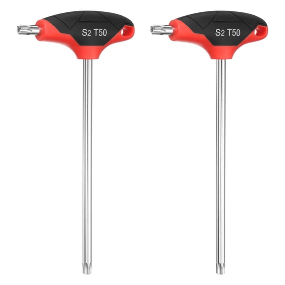 Uxcell 2pcs T-Handle Torx Key Wrench T50 S2 Steel Dual End T-Key Wrench Torx Screwdriver Hex Keys Tool for Automotive Household Maintenance, Red Black