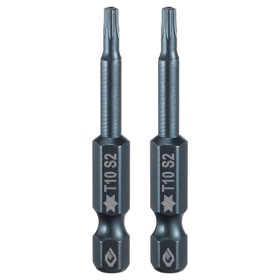 Uxcell 2pcs T10 Torx Screwdriver Bit 1/4" Hex Shank 2" Long S2 Steel Magnetic 6 Point Screw Driver Bits Industrial Grade Tamper Proof Star Drill Bits with No Hole Torx Head