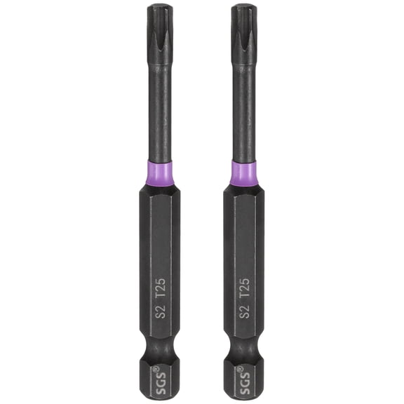 Uxcell 2pcs T25 Torx Impact Screwdriver Bit 1/4" Hex Shank 2.8" Long Magnetic No Hole