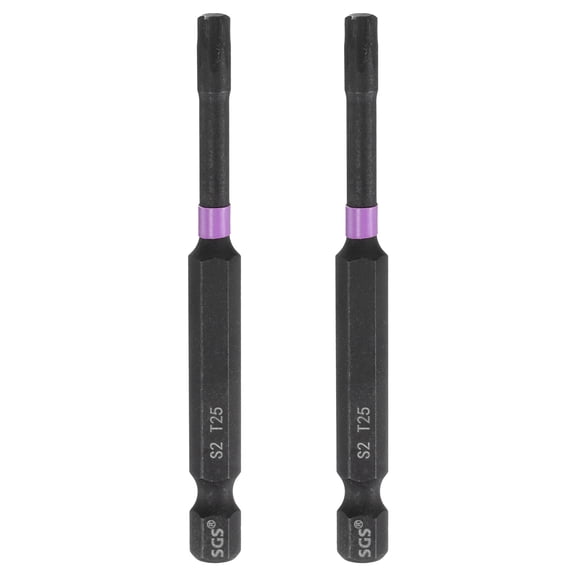Uxcell 2pcs T25 Torx Impact Screwdriver Bit 1/4" Hex Shank 3" Long Magnetic No Hole