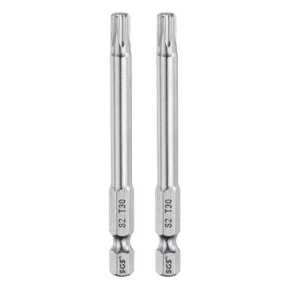 Uxcell 2pcs T30 Torx Bit 1/4" Hex Shank 3" S2 Steel Magnetic Tamper Resistant Star Bits for Fastening Screws