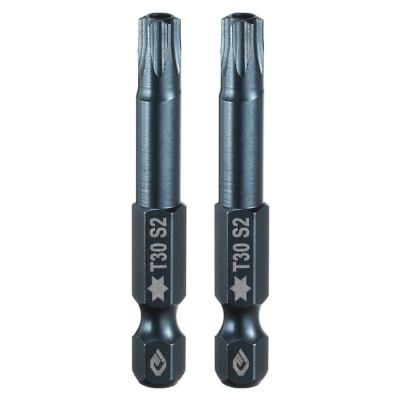 Uxcell 2pcs T30 Torx Screwdriver Bit 1/4" Hex Shank 2" Long S2 Steel Magnetic 6 Point Screw Driver Bits Industrial Grade Tamper Proof Star Drill Bits with No Hole Torx Head