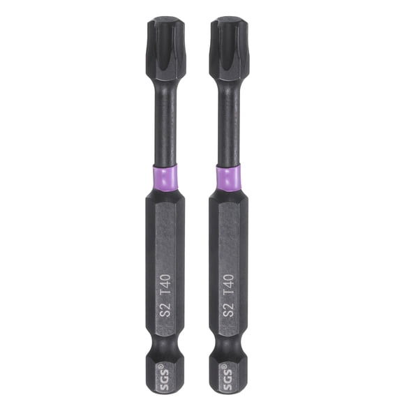 Uxcell 2pcs T40 Torx Impact Screwdriver Bit 1/4" Hex Shank 3" Long Magnetic No Hole