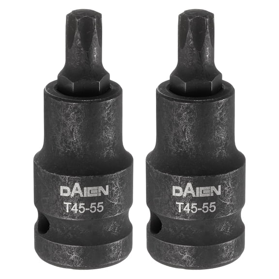 Uxcell 2pcs T45 Torx Bit Socket 55mm/2.17" Length 1/2" Square Drive Star 6 Point Extension Impact Bit Power Nut Driver Set S2 Steel Socket Ratchet Wrench Bits, Black