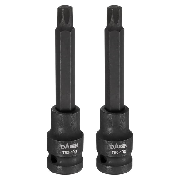 Uxcell 2pcs T50 Torx Bit Socket 100mm/3.94" Length 1/2" Square Drive Star 6 Point Extension Impact Bit Power Nut Driver Set S2 Steel Socket Ratchet Wrench Bits, Black