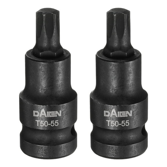Uxcell 2pcs T50 Torx Bit Socket 55mm/2.17" Length 1/2" Square Drive Star 6 Point Extension Impact Bit Power Nut Driver Set S2 Steel Socket Ratchet Wrench Bits, Black