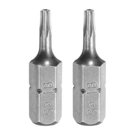 Uxcell 2pcs T8 Torx Screwdriver Bit 1/4" Hex Shank 25mm/1" Length S2 Steel Star 6 Point Head Hex Security Screw Driver Bits with Hole for Impact Electric Screw Driver Power Tools, Grey