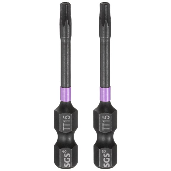 Uxcell 2pcs TT15 Torx Impact Screwdriver Bit 1/4" Hex Shank 2" Long Magnetic with Hole