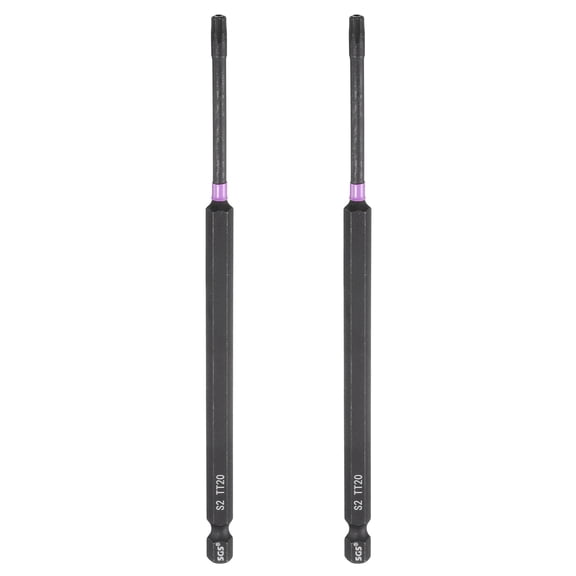 Uxcell 2pcs TT20 Torx Impact Screwdriver Bit 1/4" Hex Shank 6" Long Magnetic with Hole