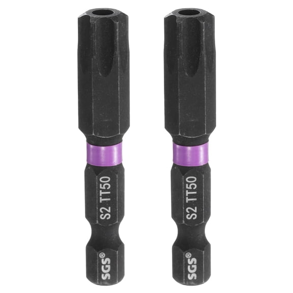 Uxcell 2pcs TT50 Torx Impact Screwdriver Bit 1/4" Hex Shank 2" Long Magnetic with Hole