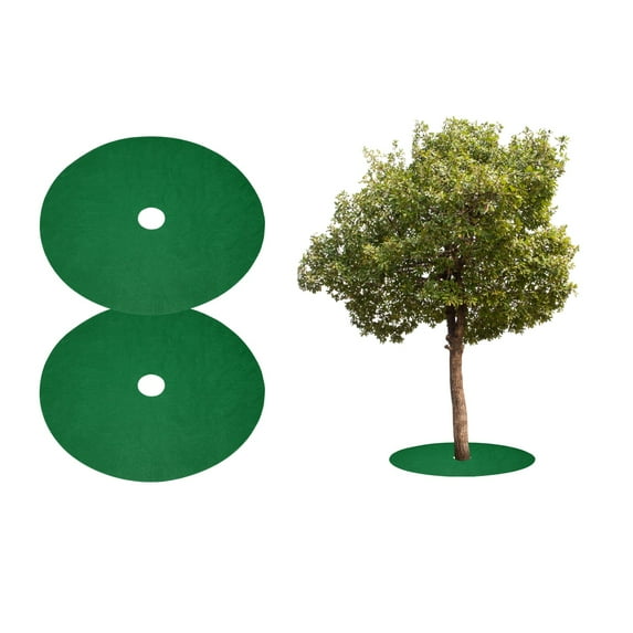Uxcell 2pcs Tree Mulch Ring 32.3 Inch Non-Woven Round Tree Protector Weed Barrier Mat Plant Cover Rings for Weed Grass Control Root Protection, Green
