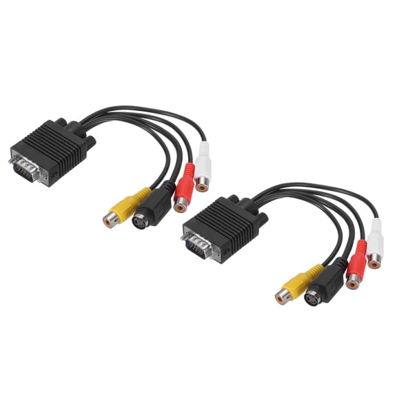 Uxcell 2pcs VGA to RCA Cable - 3RCA + S-Video Adapter VGA Cable Video Connector for TV PC Computer Laptops Monitor Screen Projector, Black