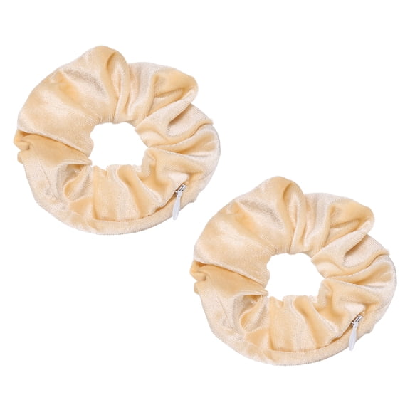 Uxcell 2pcs Velvet Scrunchie with Pocket Zipper (2 Inch) - Elastic Bands Hair Ties Girls Women Hidden Compartment Pockets, for Ponytail Holder Travel Coins Keys, Beige