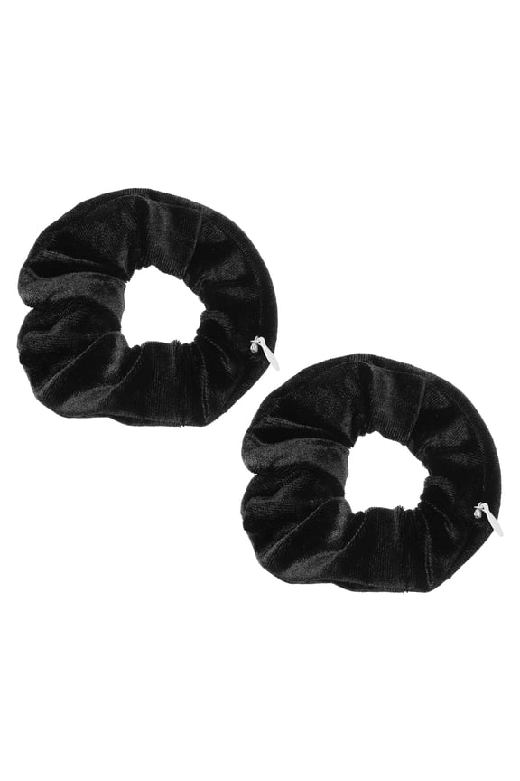 2pcs Velvet Scrunchie with Pocket Zipper (2 Inch) - Elastic Bands Hair Ties Girls Women Hidden Compartment Pockets, for Ponytail Holder Travel Coins Keys, Black