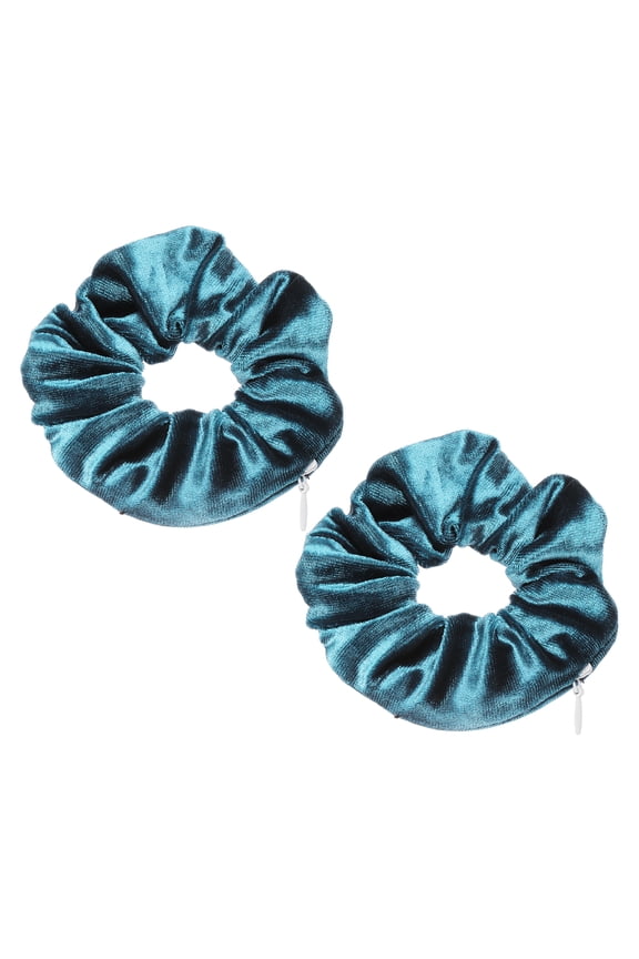 2pcs Velvet Scrunchie with Pocket Zipper (2 Inch) - Elastic Bands Hair Ties Girls Women Hidden Compartment Pockets, for Ponytail Holder Travel Coins Keys, Blue Gray